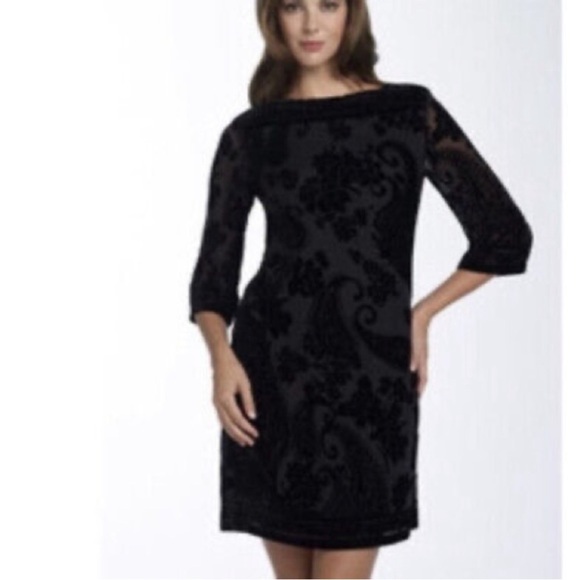 Donna Morgan Dresses & Skirts - Donna Morgan Burnout Paisley Dress Black Rayon Silk Velvet Shift Lined Size 16